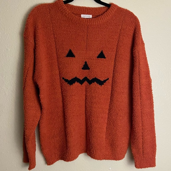 And The Way - Soft Fuzzy Textured Halloween Jack-o-lantern Sweater- Size M/L - Picture 1 of 7